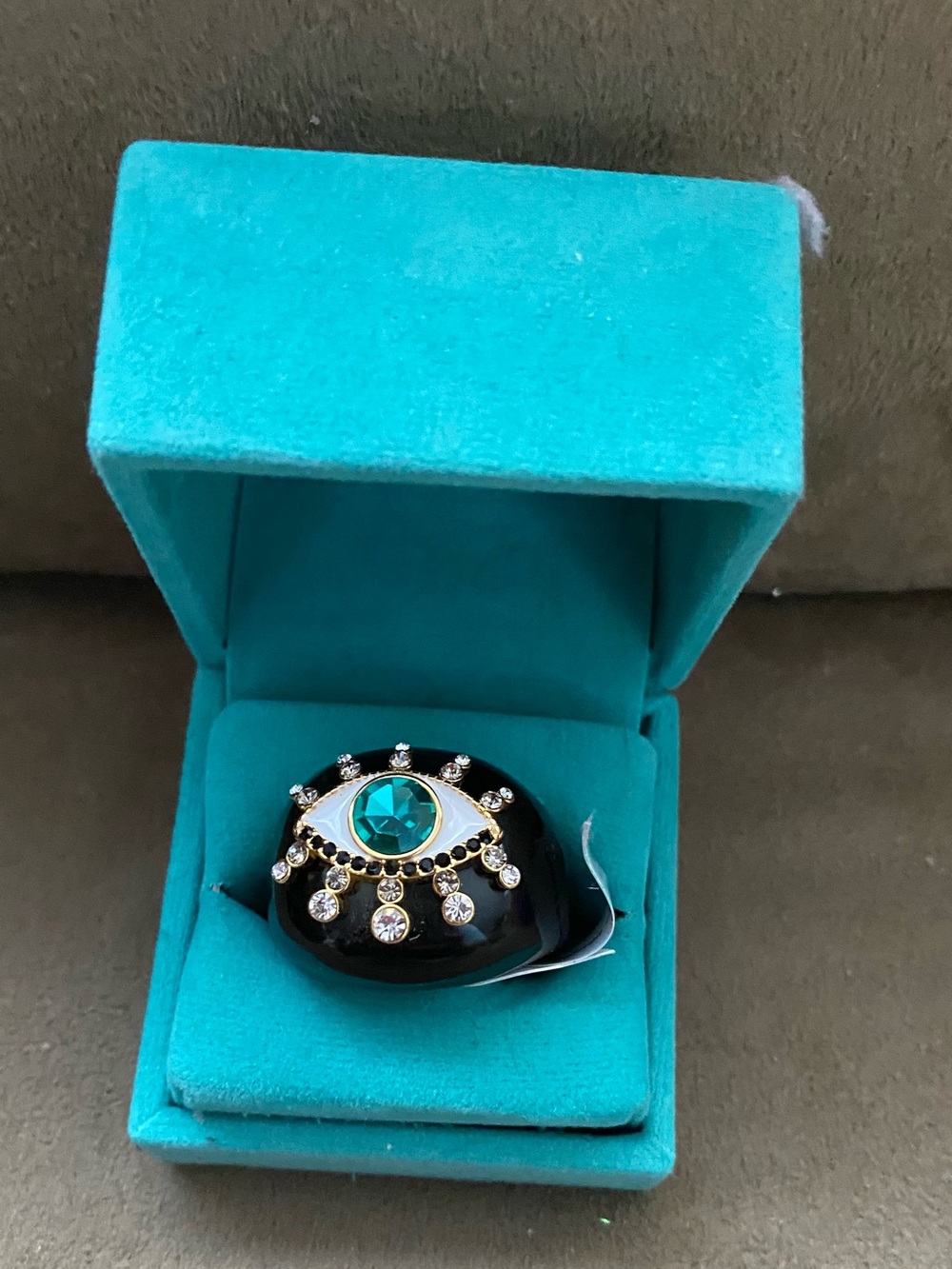 Kurt Geiger Gold-Tone Evil Eye Ring with Teal and Clear Crystals